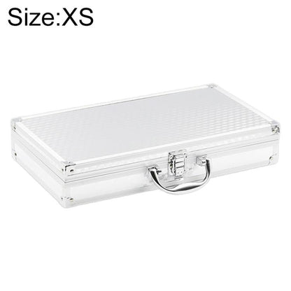 Aluminum key lock storage case, XS size, silver metal frame with latch and handle