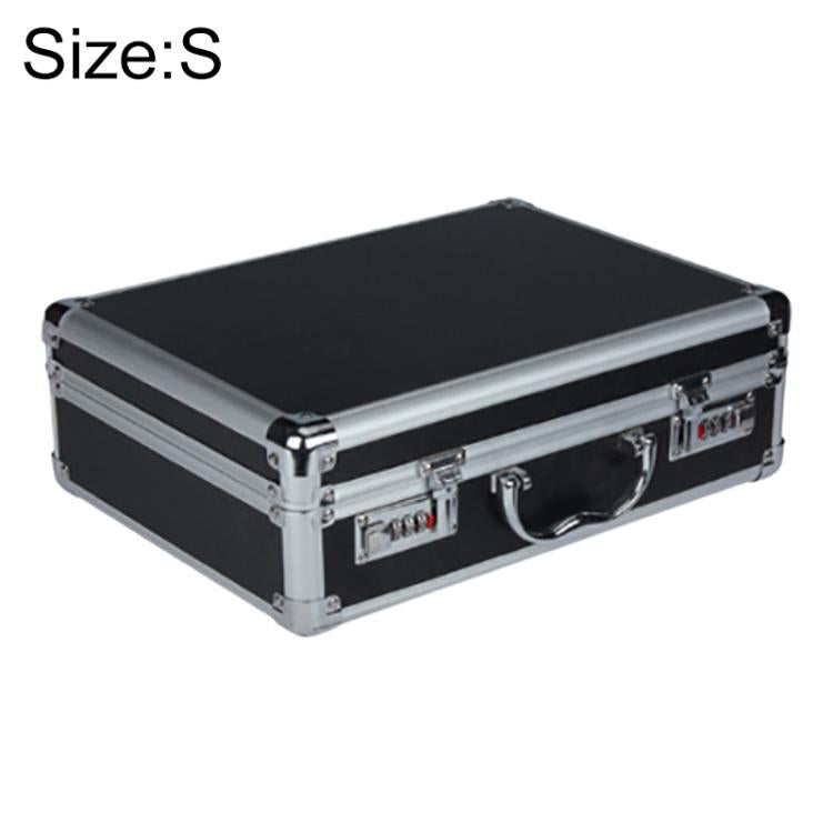 Aluminum key lock storage case, S size, black metal frame with latch and handle
