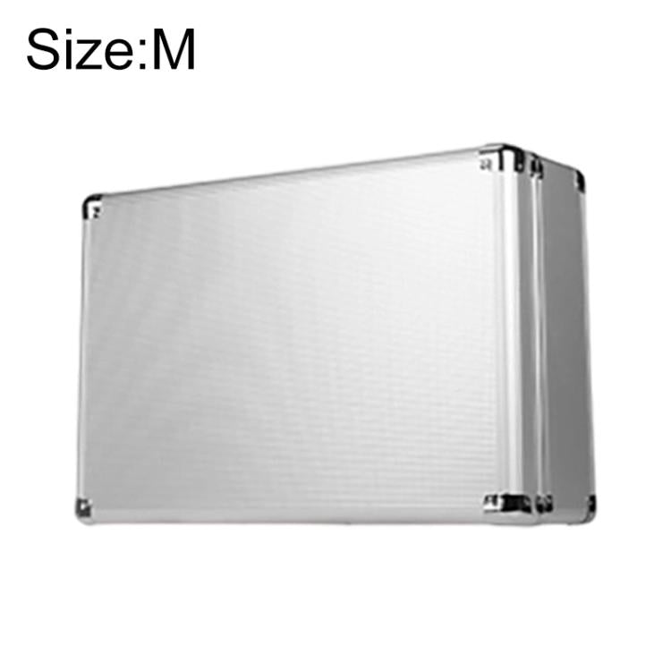 Aluminum key lock storage case, M size, silver side view with corner hardware