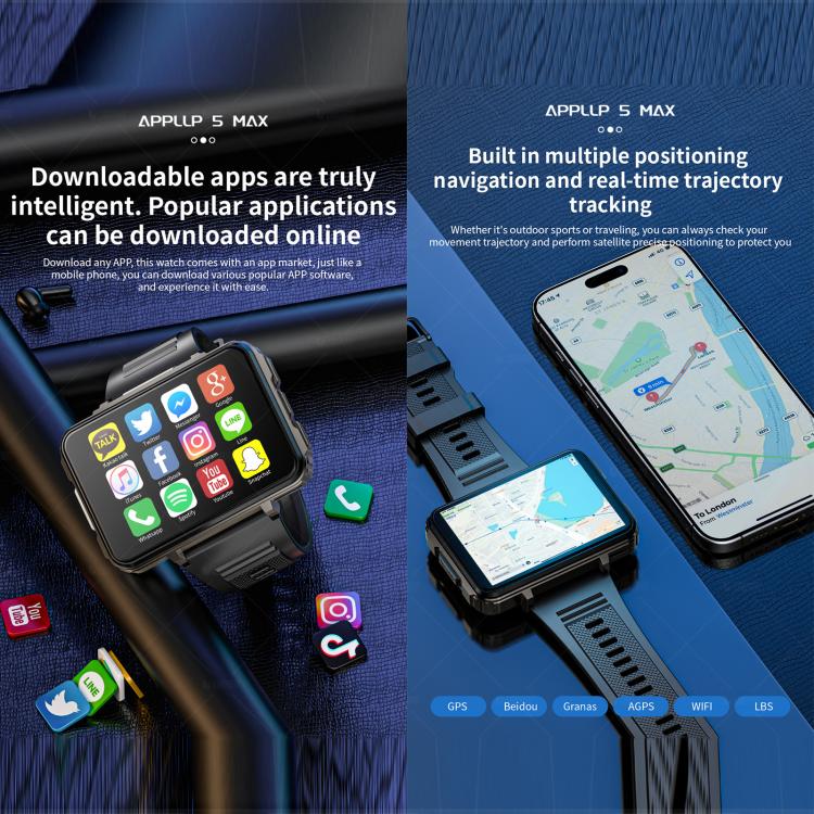 LOKMAT APPLLP 5 Max smartwatch with app icons and map navigation displayed