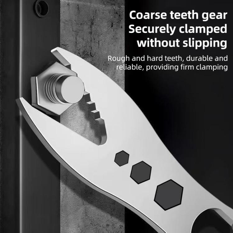Silver quick wrench head gripping a hex bolt with coarse teeth for secure hold