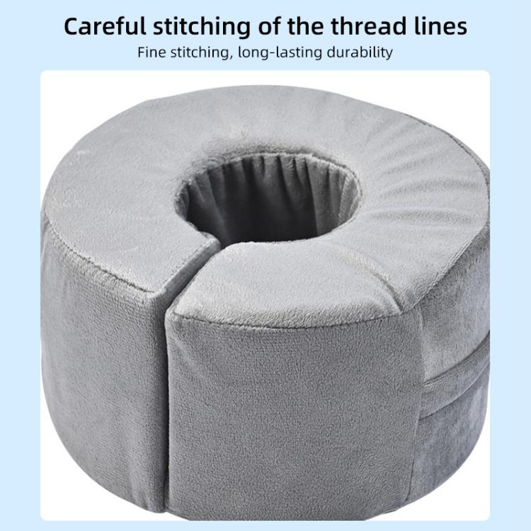 Gray plush hand and foot positioning cushion with circular ankle opening