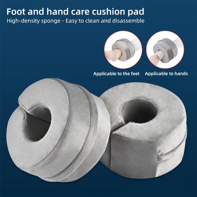 Set of two gray circular hand and foot positioning cushions with central openings