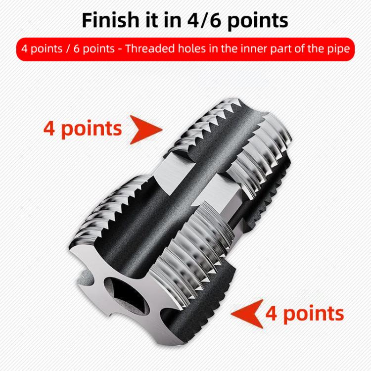 Tapered internal thread opener with deep cutting teeth for 4/6 point finishing