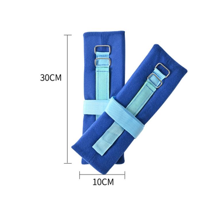 Blue padded restraint cuffs with light-blue webbing and two metal buckle fasteners.