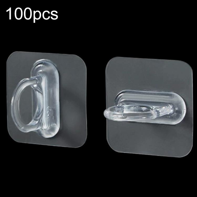 Transparent self-adhesive round hook, clear curved hook on square backing