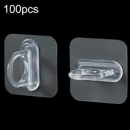 Transparent self-adhesive round hook, clear curved hook on square backing