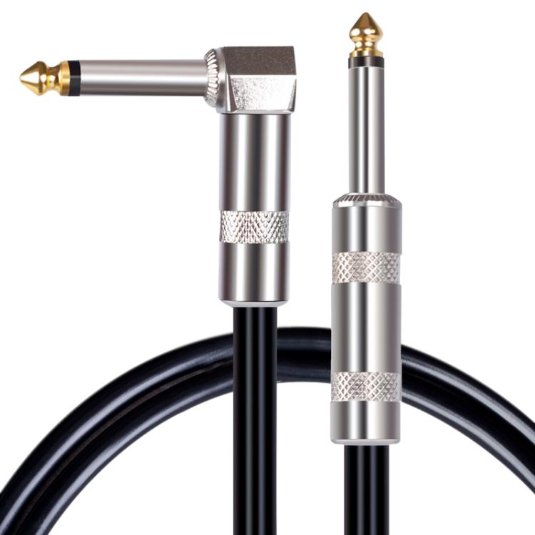 6.35mm audio cable ends with gold plugs and silver connectors on black cable