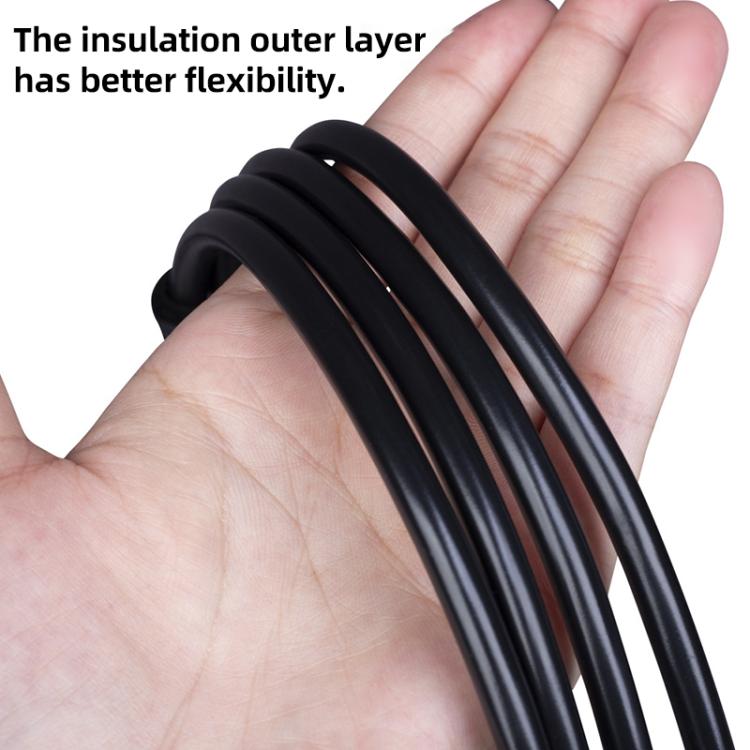 Black 6.35mm audio cable insulation shown in hand, flexible outer jacket