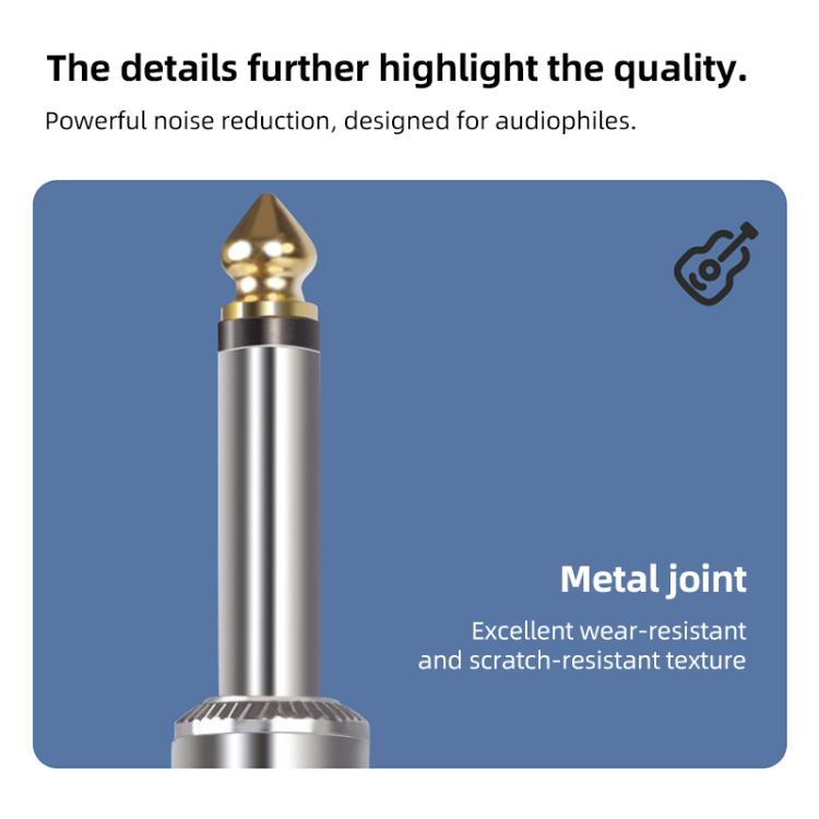 Gold 6.35mm audio plug with silver metal joint and scratch-resistant connector body