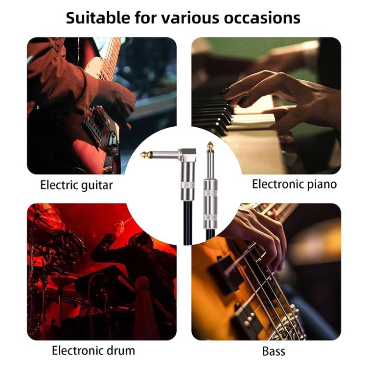 3.5mm electric guitar audio cable with straight-to-elbow plug, silver connectors