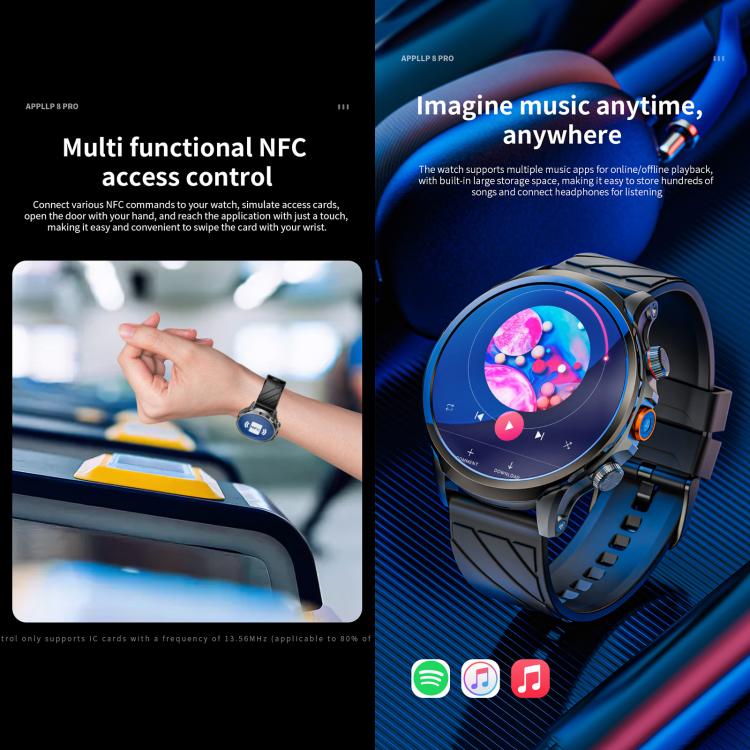 LOKMAT APPLLP 8 Pro smartwatch with black strap and colorful music player display