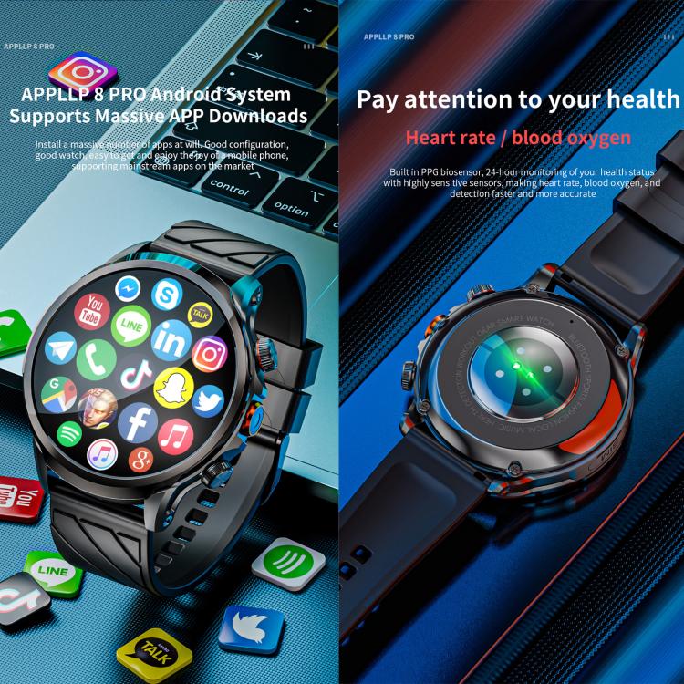 LOKMAT APPLLP 8 Pro smartwatch showing app icons beside its heart rate sensor