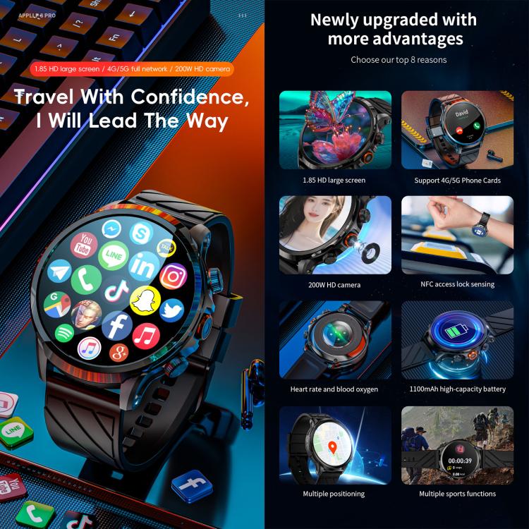 LOKMAT APPLLP 8 Pro smartwatch with app icons and feature panels