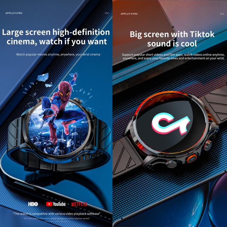 LOKMAT APPLLP 8 Pro smartwatch with black band and large round video playback display