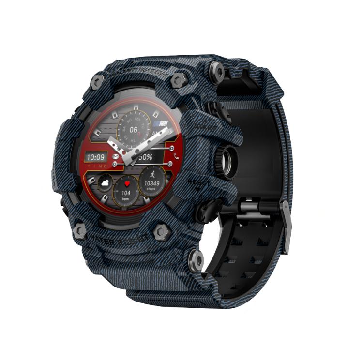 LOKMAT ATTACK T rugged smartwatch with blue patterned case and analog-style display
