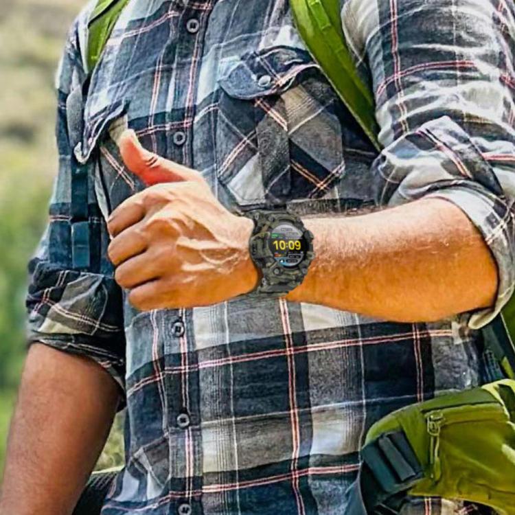 LOKMAT ATTACK T rugged smartwatch with camouflage band and round digital face, worn on wrist