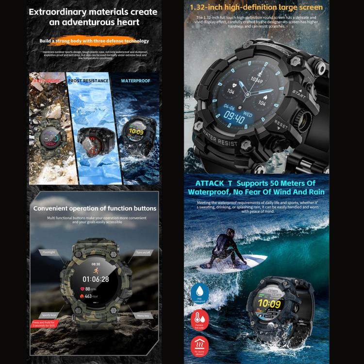 LOKMAT ATTACK T rugged smartwatch highlighting its screen, buttons and water resistance