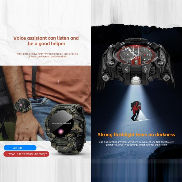 LOKMAT ATTACK T rugged smartwatch demonstrating voice assistant and flashlight features