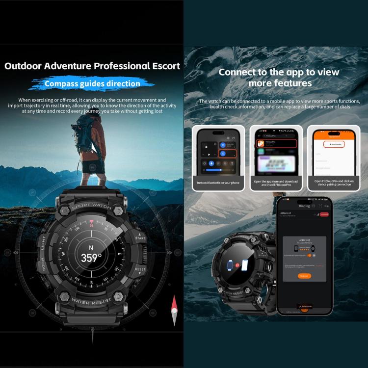 LOKMAT ATTACK T rugged smartwatch in black with round digital display and thick protective bezel