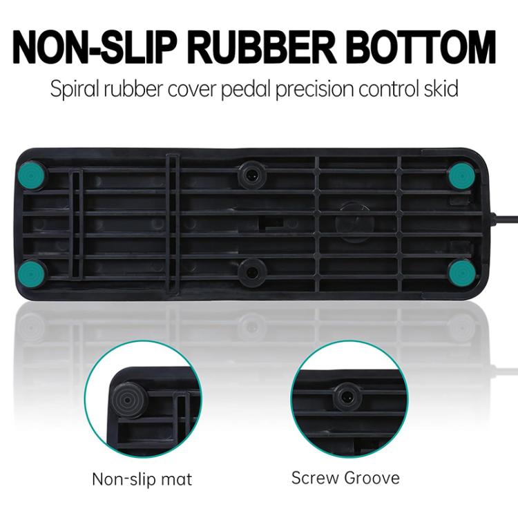 Black sustain pedal bottom with non-slip rubber tread and screw grooves