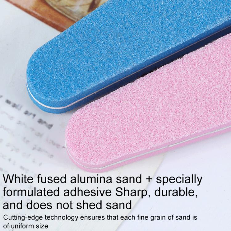 Close-up of blue and pink diamond nail sanding sponge files