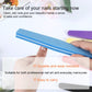 Blue diamond nail sanding sponge file for manicure, held in hand