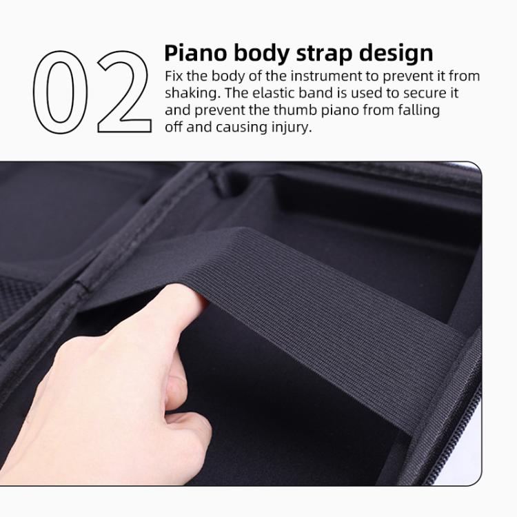Kalimba bag interior with body strap to hold the instrument securely inside