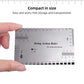 Guitar string action ruler gauge held in hand, showing inch/mm scale and rows