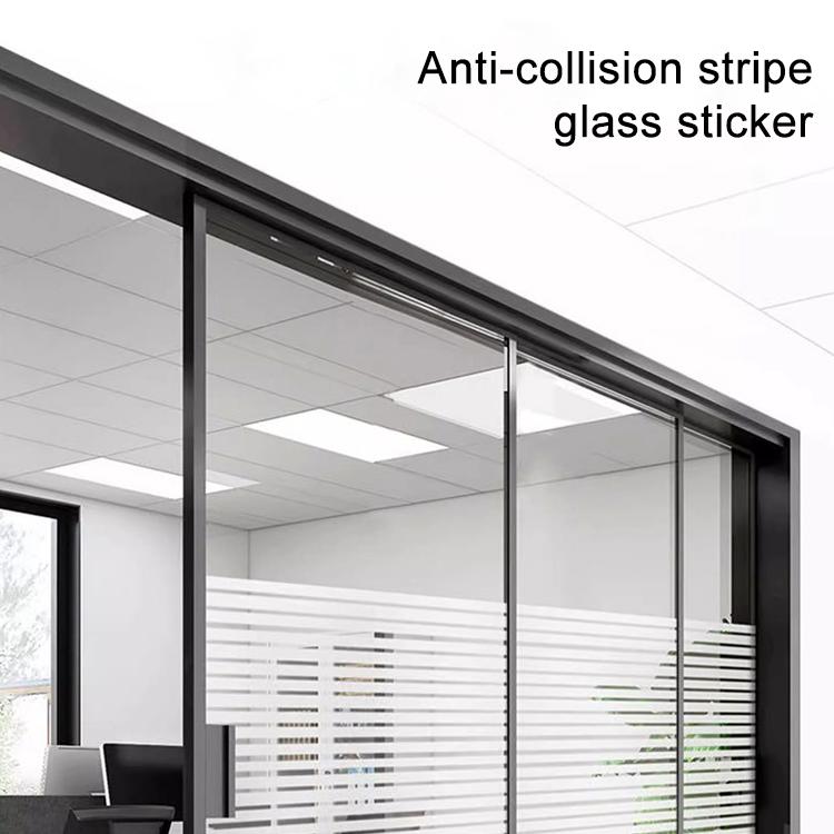 Striped frosted glass anti-collision sticker on office door windows