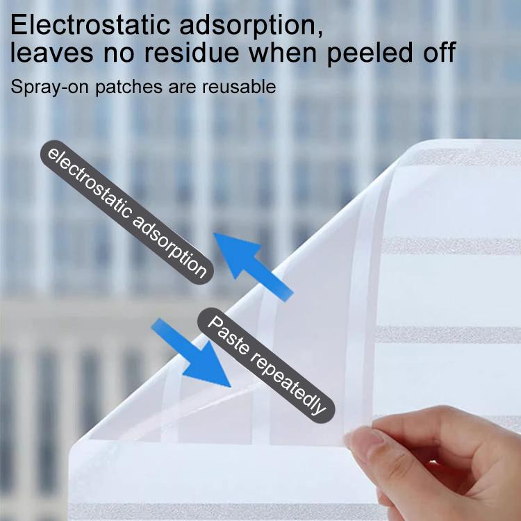 Electrostatic frosted striped privacy film sheet applied by hand to glass