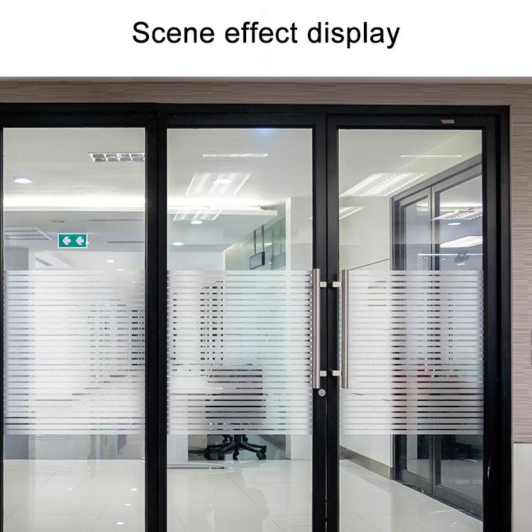 Frosted striped privacy film installed on glass door panels