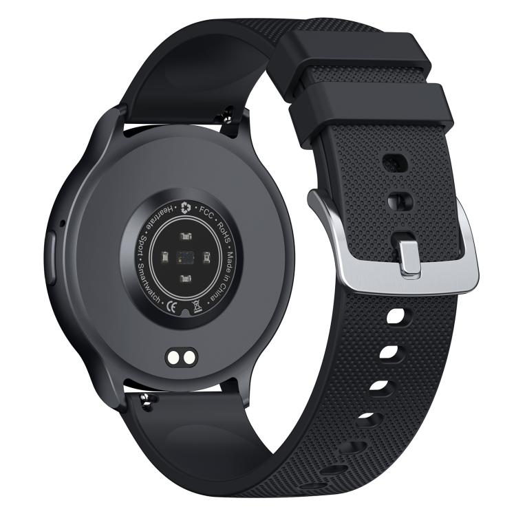 QS80 Pro smartwatch showing its rear sensors and black strap