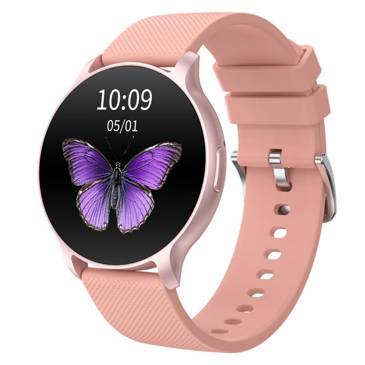 QS80 Pro smartwatch with pink strap and butterfly display