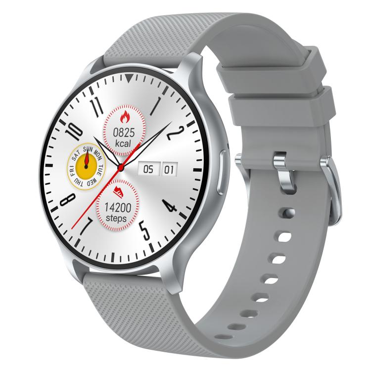 QS80 Pro smartwatch with gray strap and white activity display