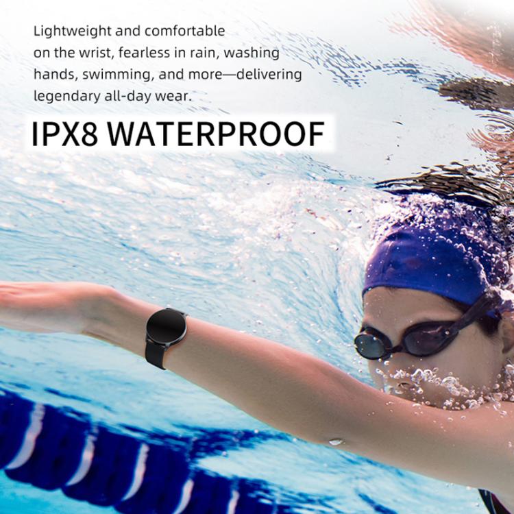QS80 Pro smartwatch with black strap worn while swimming