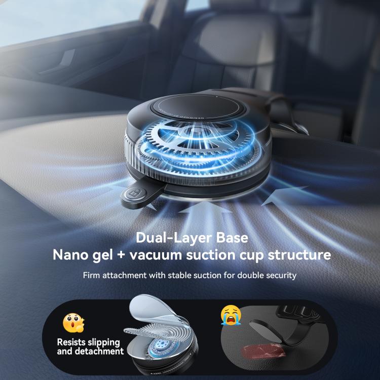 Magnetic phone holder on dashboard with base and suction-cup structure
