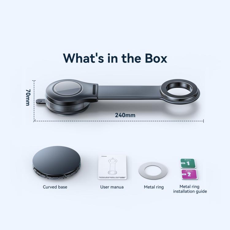 In-box magnetic phone holder kit with suction base, user manual, and metal ring