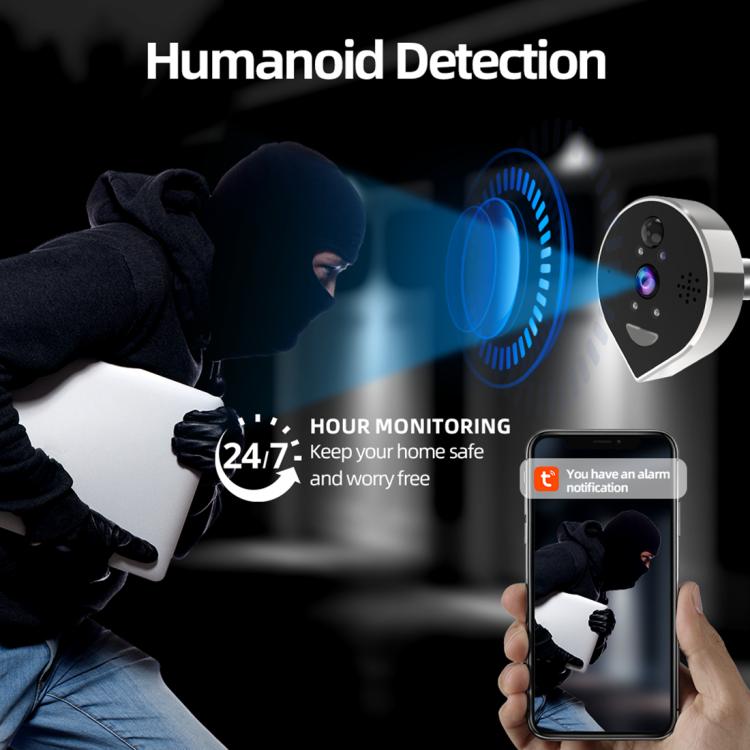 Panoramic video doorbell camera with human detection alert on smartphone