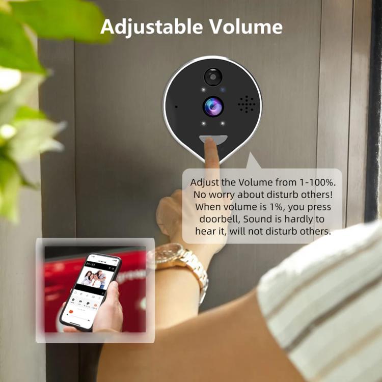 Panoramic video doorbell camera with adjustable volume control on smartphone