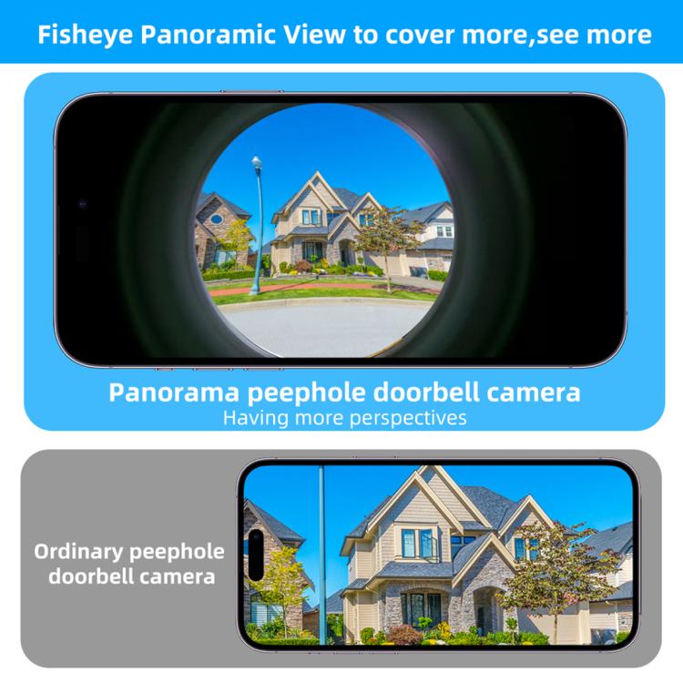 4.3-inch HD peephole doorbell screen showing panoramic video view