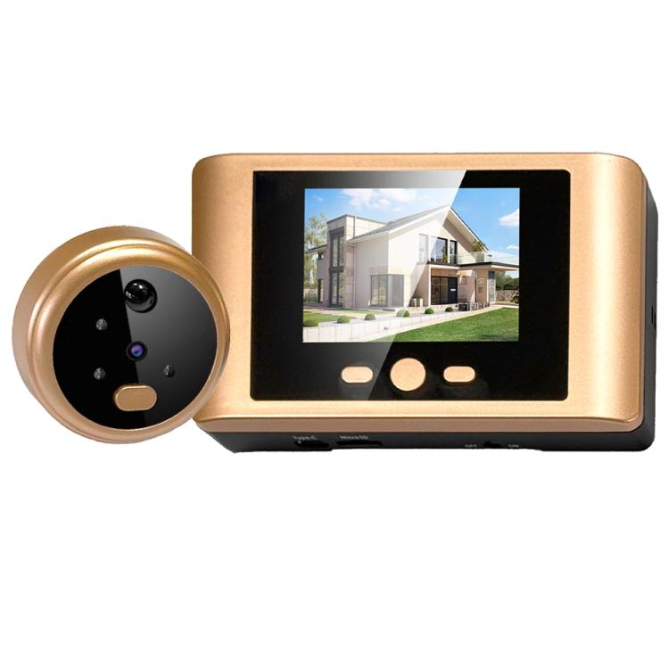 Gold electronic door peephole with wireless display monitor and round camera lens