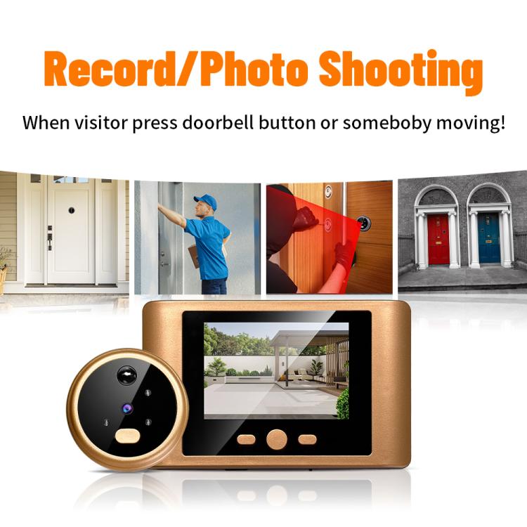Gold electronic door peephole video system with display screen and wall camera module