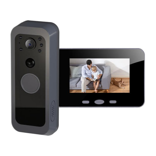 WiFi video doorbell intercom kit with gray exterior camera and screen monitor