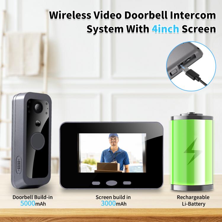 RH-TPD10-W 4 inch IPS Screen Tuya Smart Two-Way Audio Intercom WiFi Video Doorbell