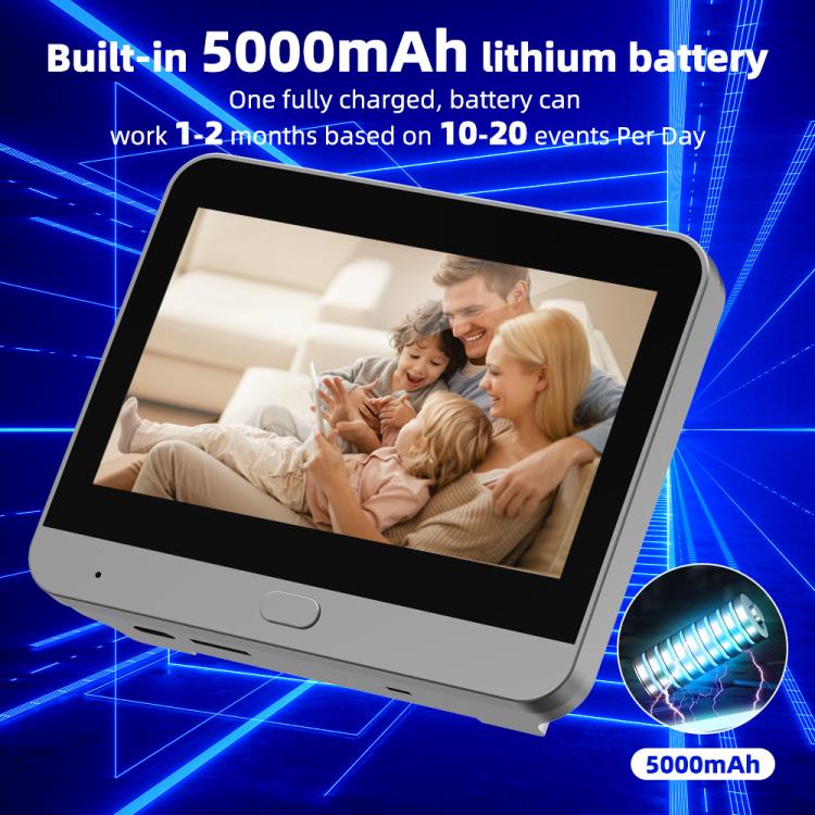 Smart video doorbell monitor with built-in 5000mAh battery display screen