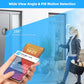 Video doorbell camera beside doorway with smartphone in hand and motion-detection graphic