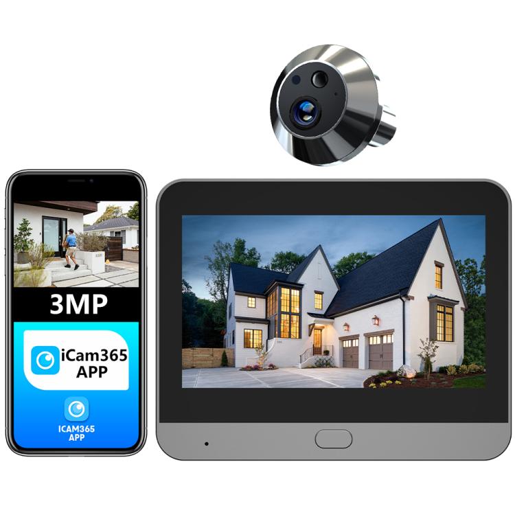 Silver smart Wi‑Fi video doorbell with round camera lens and large built-in display