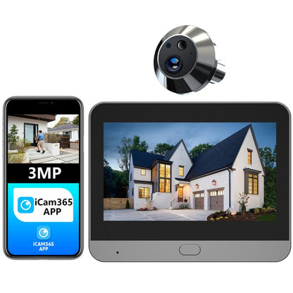Silver smart Wi‑Fi video doorbell with round camera lens and large built-in display
