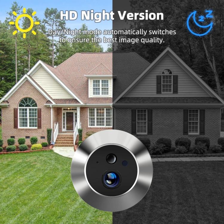 Smart video doorbell camera module in silver on house front for night viewing